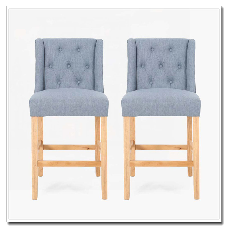 27"Counter Heith  Tufted Wingback Barstool, Blue