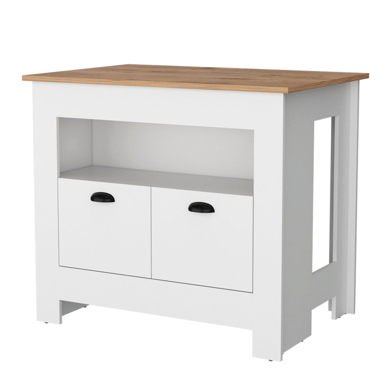 Îlot de cuisine blanc sophistiqué - 2 portes et 3 tablettes pour une utilisation efficace