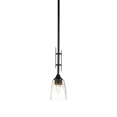 Uptowne Stem Hung Mini Pendant Shown In Dark Granite Finish With 4.5" Square Clear Bubble Glass