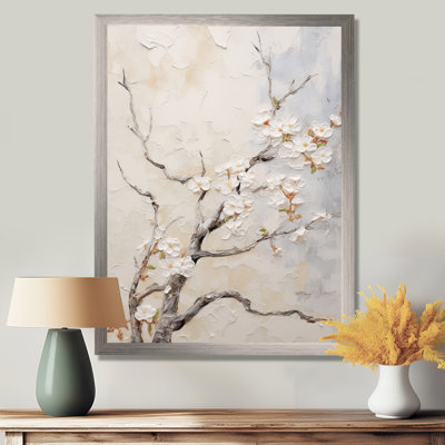 Minimalism White And Grey Cherry Blossom IV - Cherry Blossom Canvas Wall Art