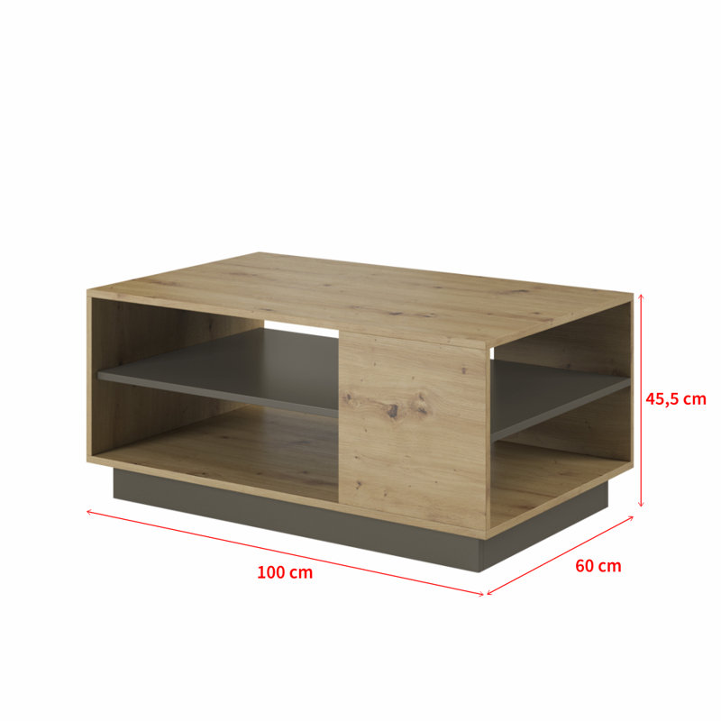 Armagh Block Coffee Table with Storage, Oak Top/Grey Base