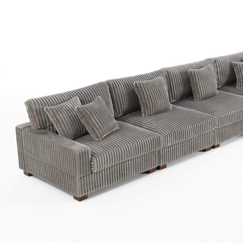 4 Seater Sectional, Light Grey Faux Fur
