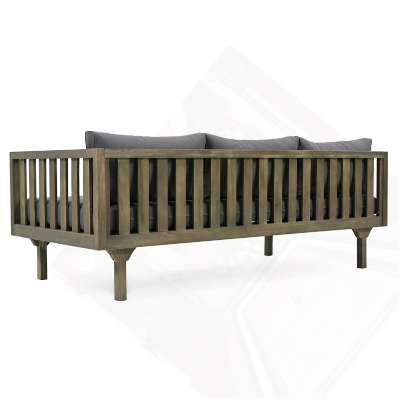 Lit de jour d'extérieur 3 places en bois d'acacia avec table basse, Gris foncé, Gris