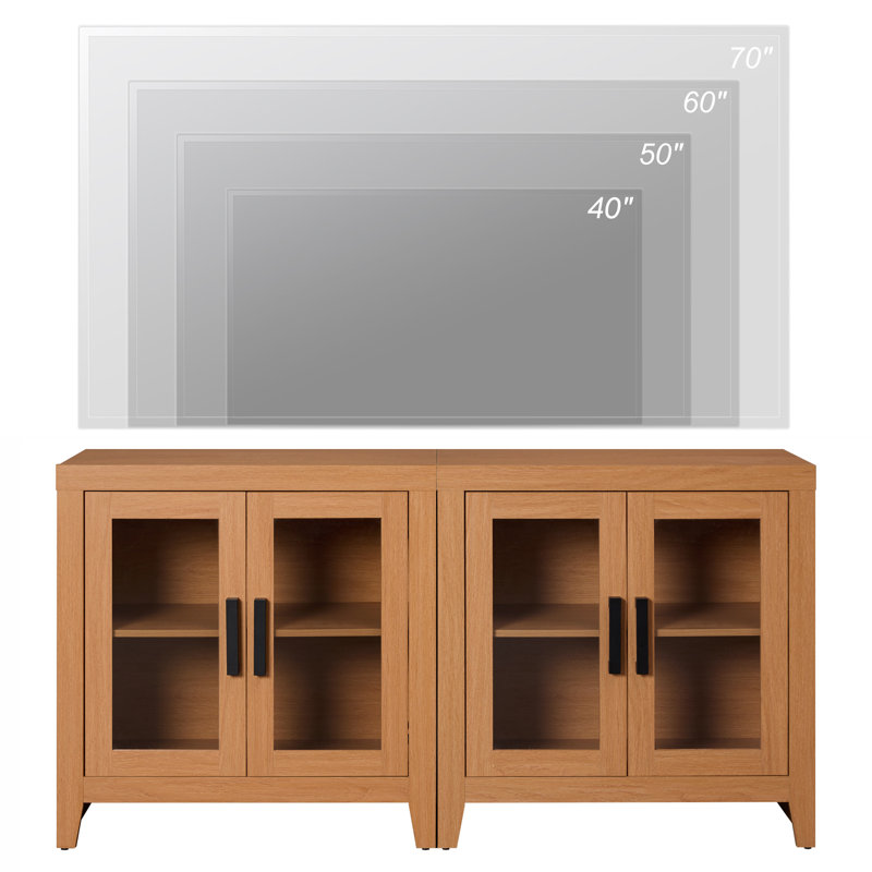 Farmhouse Entertainment Center With Bookshelves, 4-Piece Modular TV Stand With Drawers, Glass Doors, Open Shelves,  Media Console For Living Room, Home Theater, Beige