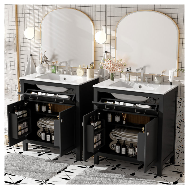 Ensemble de meuble-lavabo double 60 po moderne en bois massif et bois aggloméré 60 po