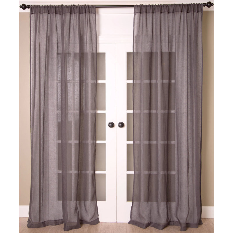 Linen Sheer Curtain Single Panel, 51" W x 96" L, Pewter