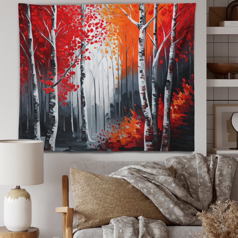 Path Into The Red Forest I Polyester Tapestry, 32" H x 39" W