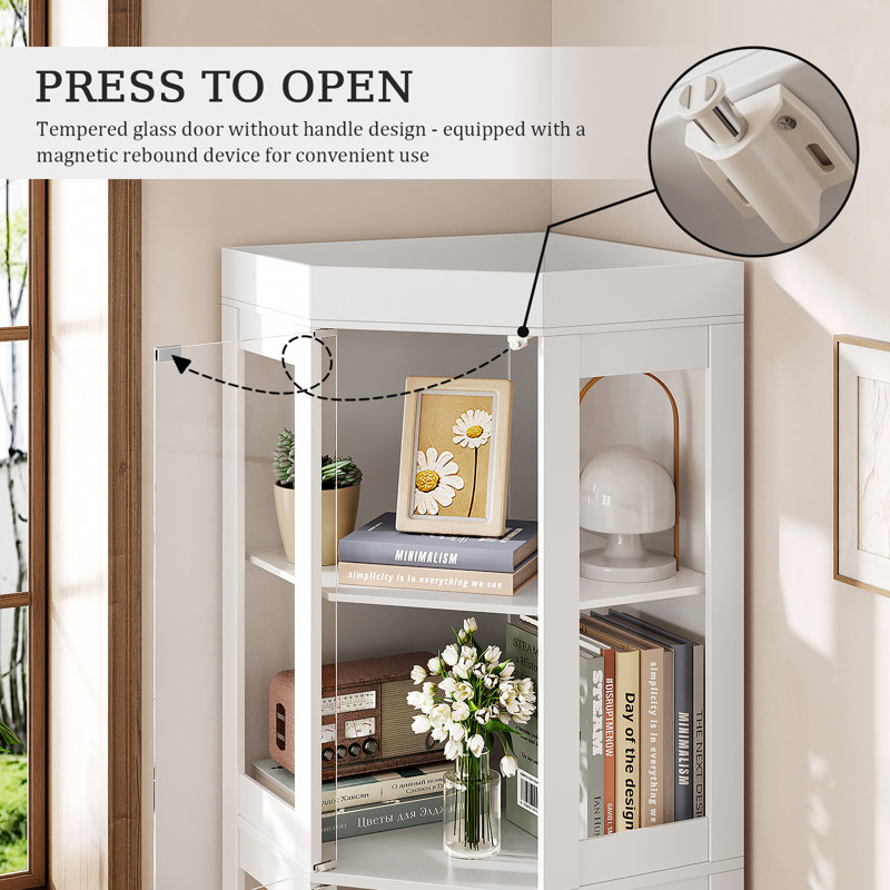 70'' Tall Corner Cabinet with Glass Doors, Modern Curio Cabinet with 4-layer Shelves