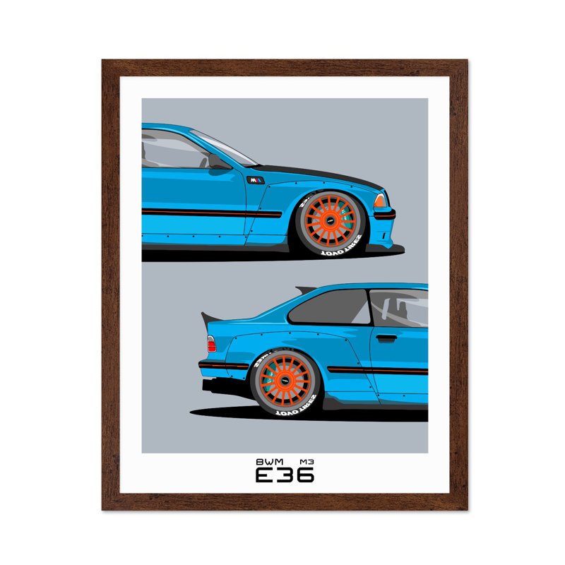 Voiture bleue, Poster, 12"H x 16"W, Brown Framed