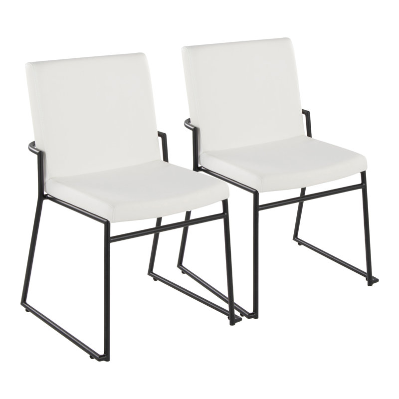 Gradin Stackable Side Chairs, Faux Leather White, Black