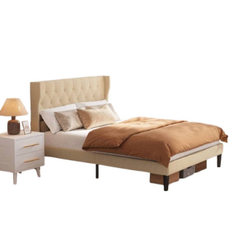  Nkenge Modern Bed Frame: Wood & Metal Support, Upholstered Headboard, Under Bed Storage Nkenge Modern Bed Frame: Wood & Metal Support, Upholstered Headboard, Under Bed Storage