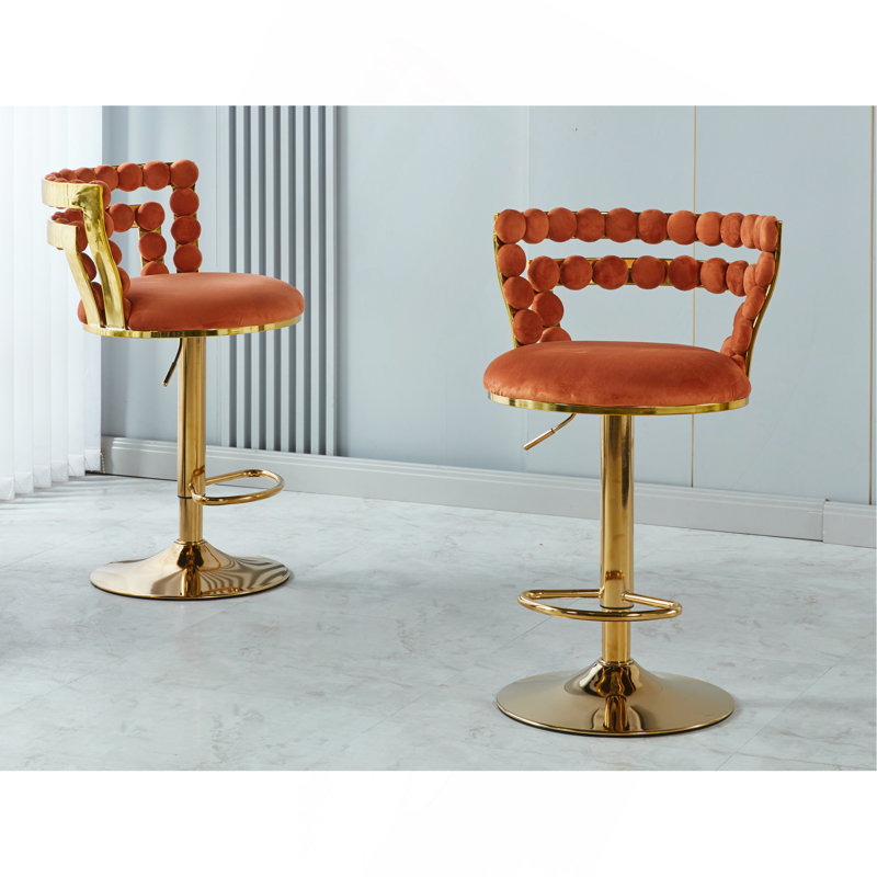 Modern Bar Chair(Set Of 2 ) With Golden Iron Tube Legs,  Soft Cushions And Comfortable Backrest, Suitable For Dining Room, Living Room, Cafe,Hairball Back,Bar Stool