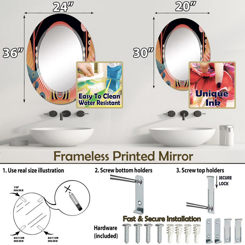 Ginesta - Miroir mural moderne ovale, 30 po x 20 po