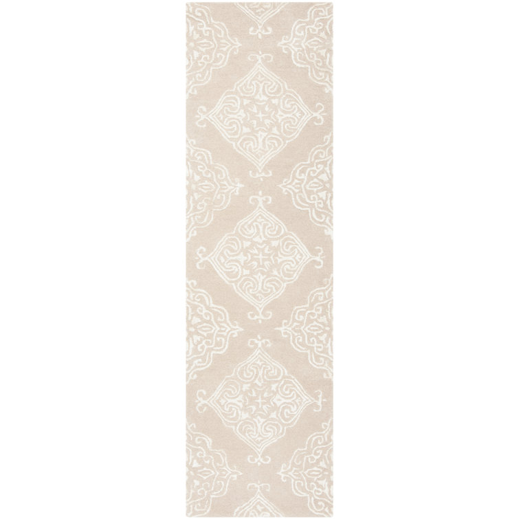 Bernon Hand Tufted Viscose/Wool Damask Rug in Beige