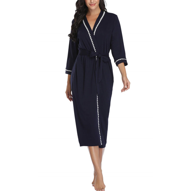 Nemanja Satin Mid-Calf Bathrobe, XXL, Navy