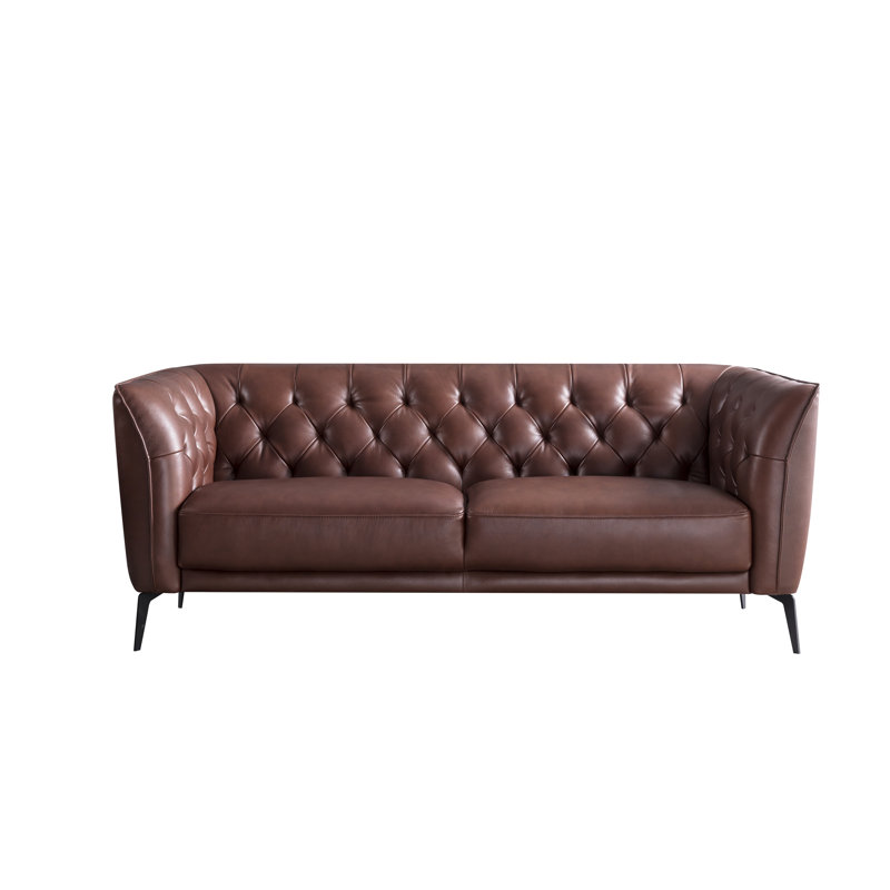 Canapé à accoudoirs évasés en cuir 76,5 po Bustleton, Similicuir brun