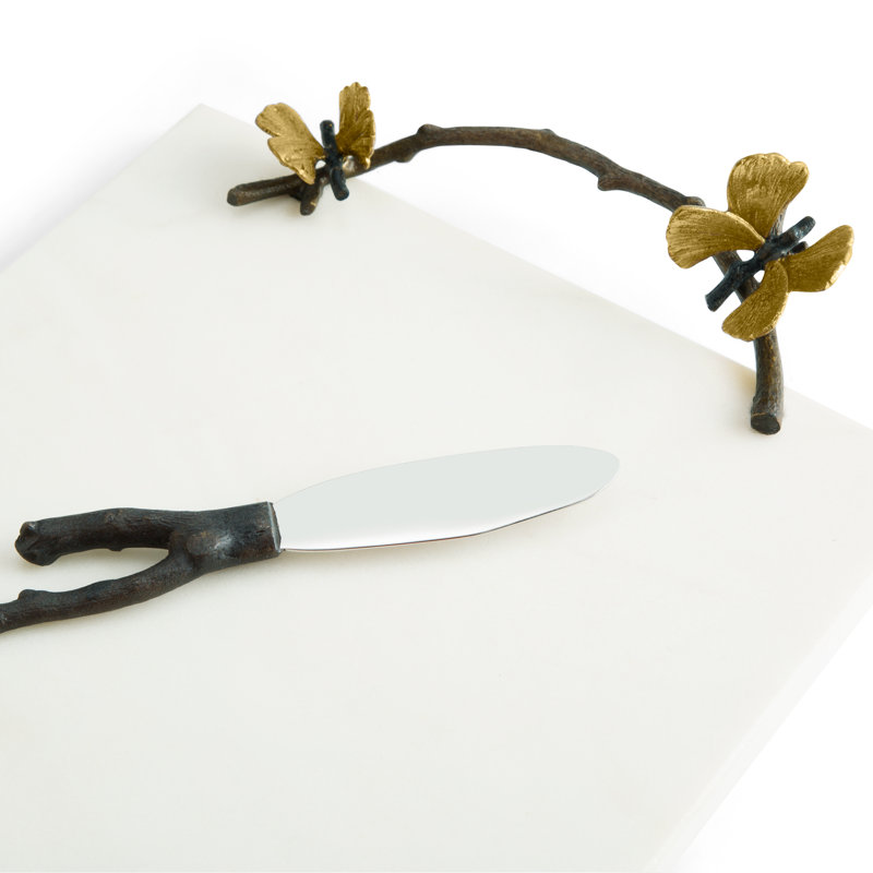Butterfly Ginkgo Cheese Board with Knife, 3" H x 10" W x 18.5" L, White