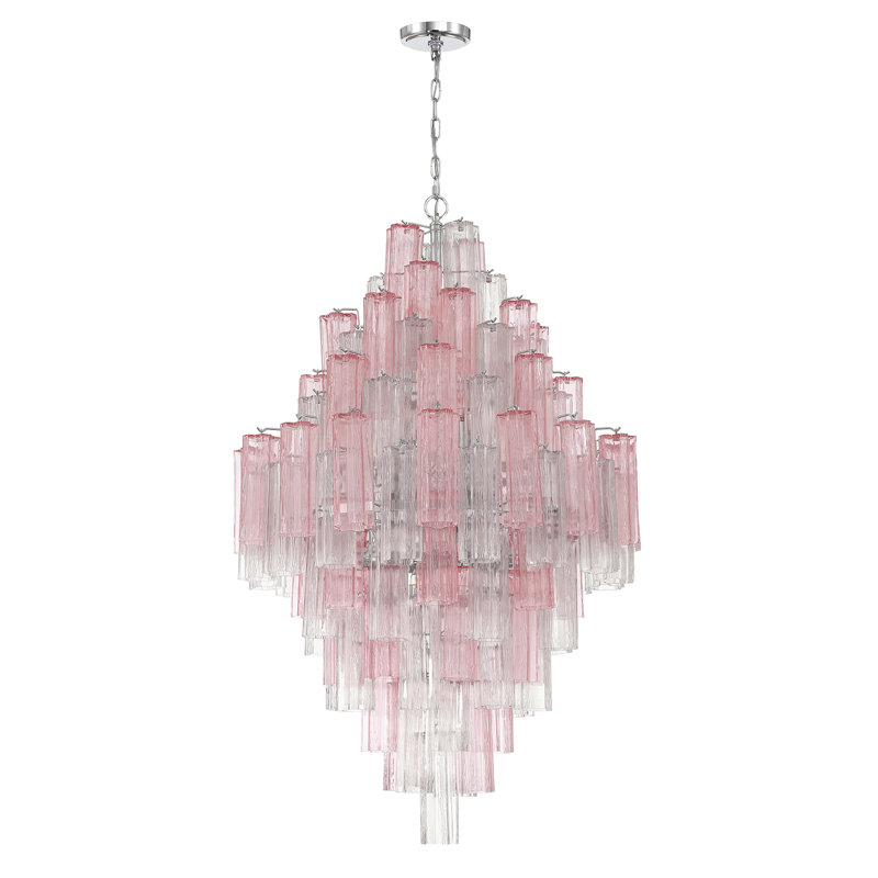 Wesham 20 Light Aged Brass Chandelier, Polished Chrome, Pink