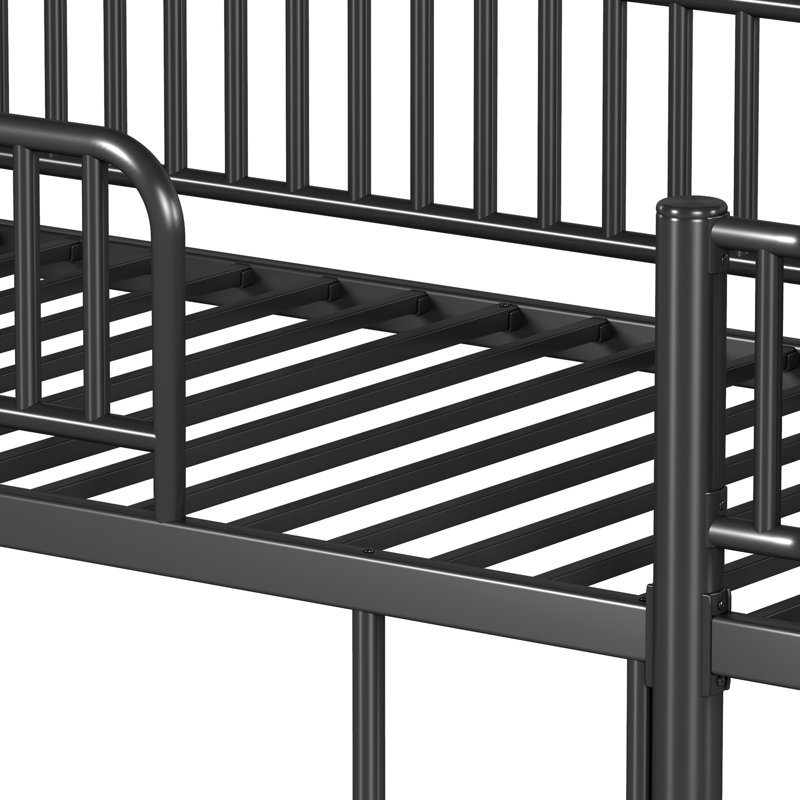Lit superposé avec échelles et garde-corps, structure de lit superposé en métal avec conception de tuyau rond de sécurité améliorée, peut se transformer en 2 lits plateforme