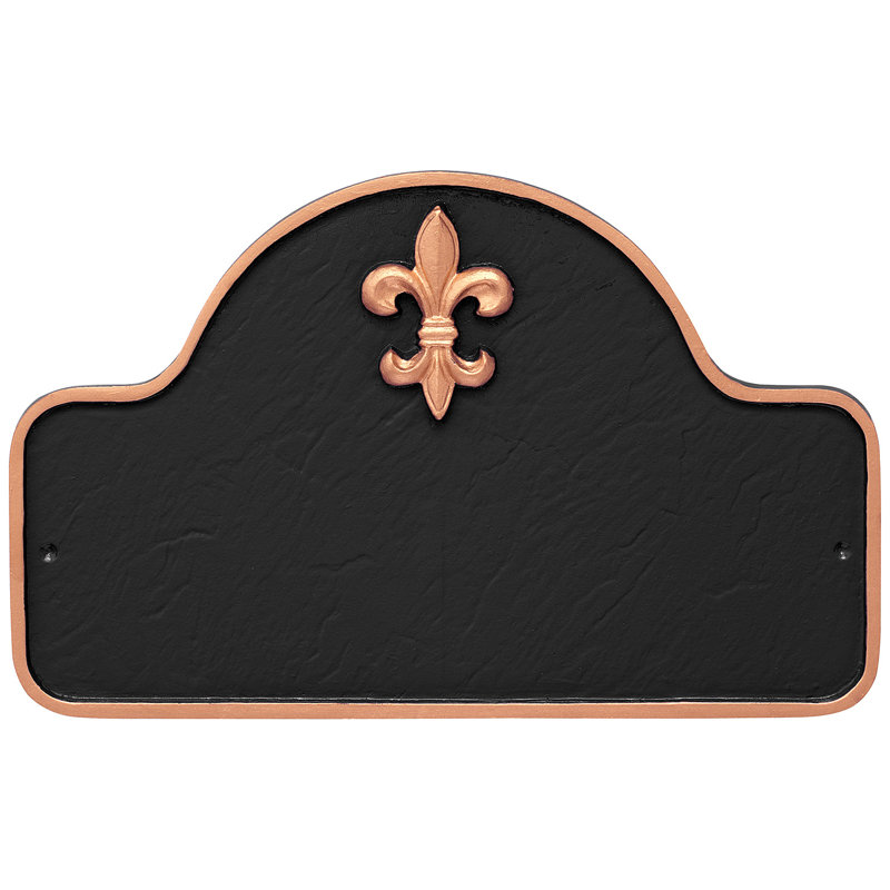 Plaque d’adresse murale sur 1 ligne fleur de lis, Noir / Cuivre