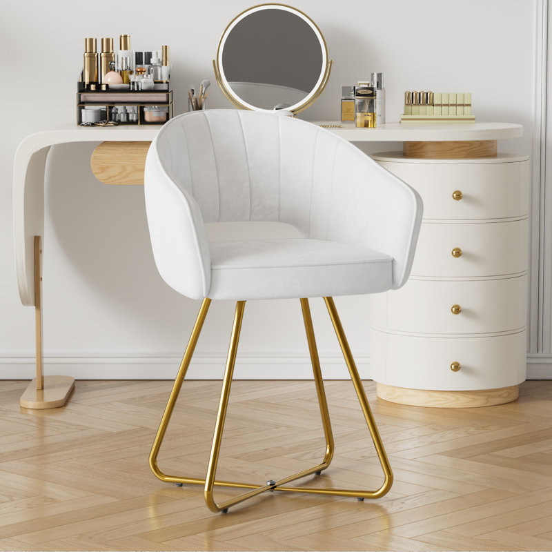 Akron Velvet Vanity Chair, Modern Makeup Chair, Upholstered Accent Armchair with Back Armrest Home Office Desk Chair For Living Room, Makeup Room, Bedroom