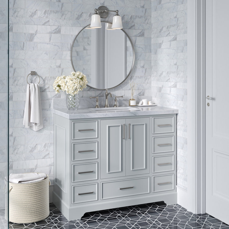 Ensemble de meuble-lavabo simple 43 po avec plateau Abshire, Gris