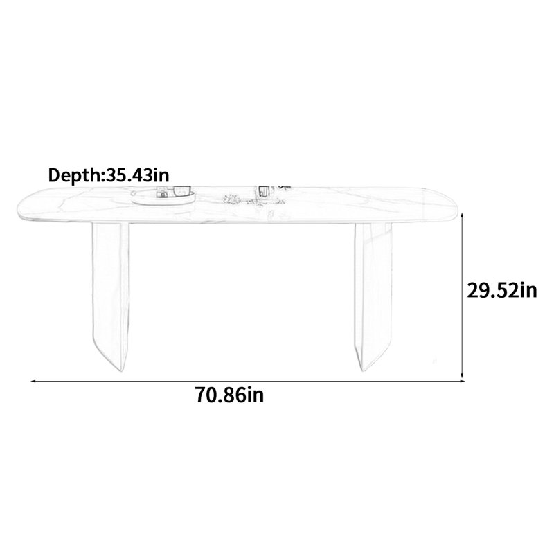 Glossy Snowflake White Dining Table, 29.52"H x 70.86"L x 35.43"W