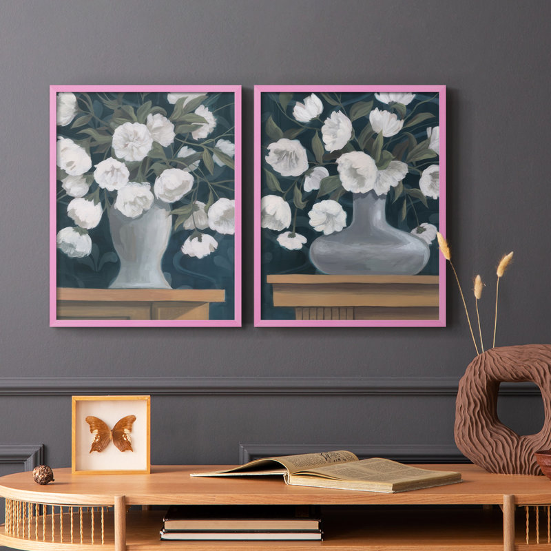 «Snowball Posies I», reproduction encadrée de qualité supérieure - prête à être accrochée - aucun clou requis - aucun clou requis