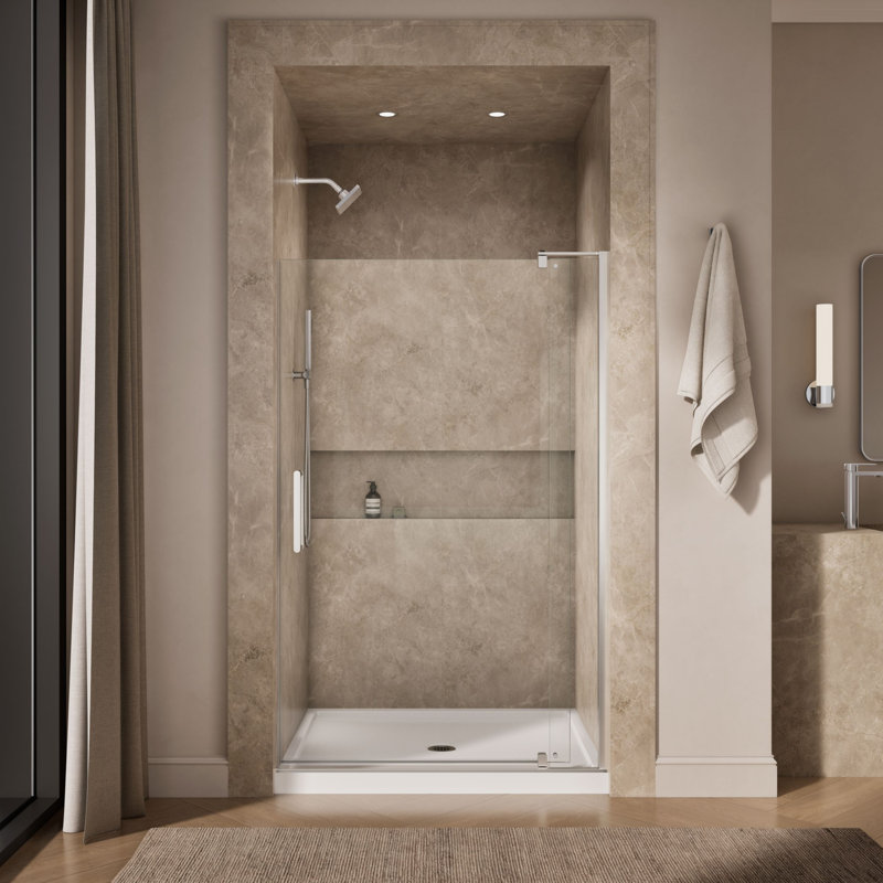 Revel 48'' x 74'' Pivot Shower Door with CleanCoat® Technology, Bright Polished Silver, Crystal Clear