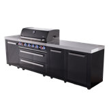 Mont Alpi Black Stainless Steel 119"W X 23"Dx 46"H Premium Modular Outdoor Kitchen Island With Side Burner + 44"W 6-Burner Bbq Gas Grill + Granite Countertops + Storage Cabinets + Rotisserie Kit + Full Cover + Natural Gas Convertible + Lifetime Warranty