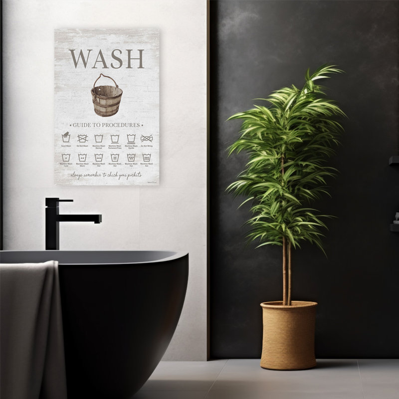 Heirloom Laundry Procedures I - Modern Farmhouse  Vintage Vintage Wooden Wash Bucket Laundry Guide Washing Instructions Art