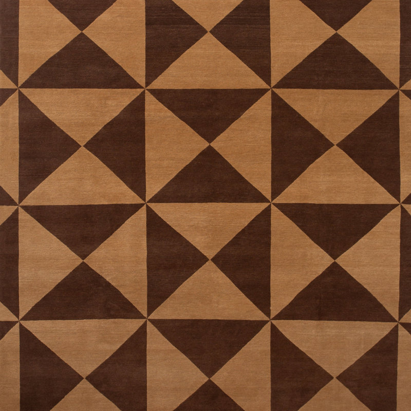 Brown Modern Geometric Tibetan Wool Rug - 8' x 10'