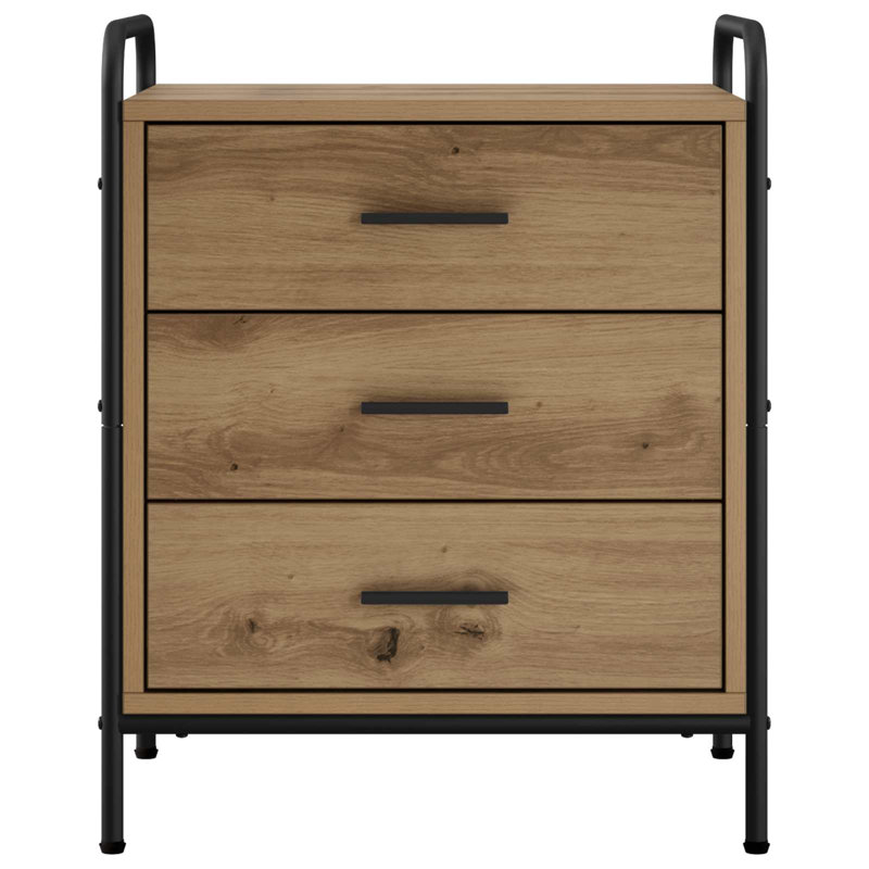 48 cm W Galvanised Steel Bedside Table, Artisan Oak