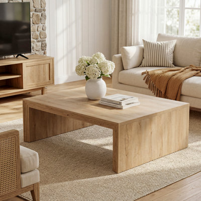 47-inch Rectangle Coffee Table For Living Room, Farmhouse Wooden Centre Table With Spacious Tabletop