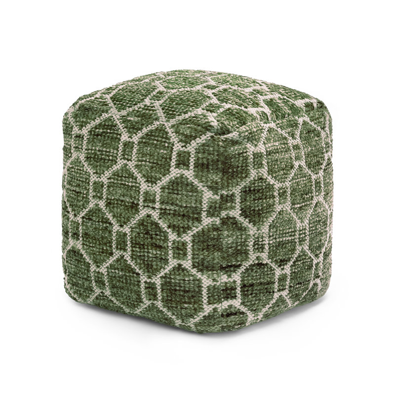 Marta 20" Dark Green Upholstered Pouf Ottoman, Green