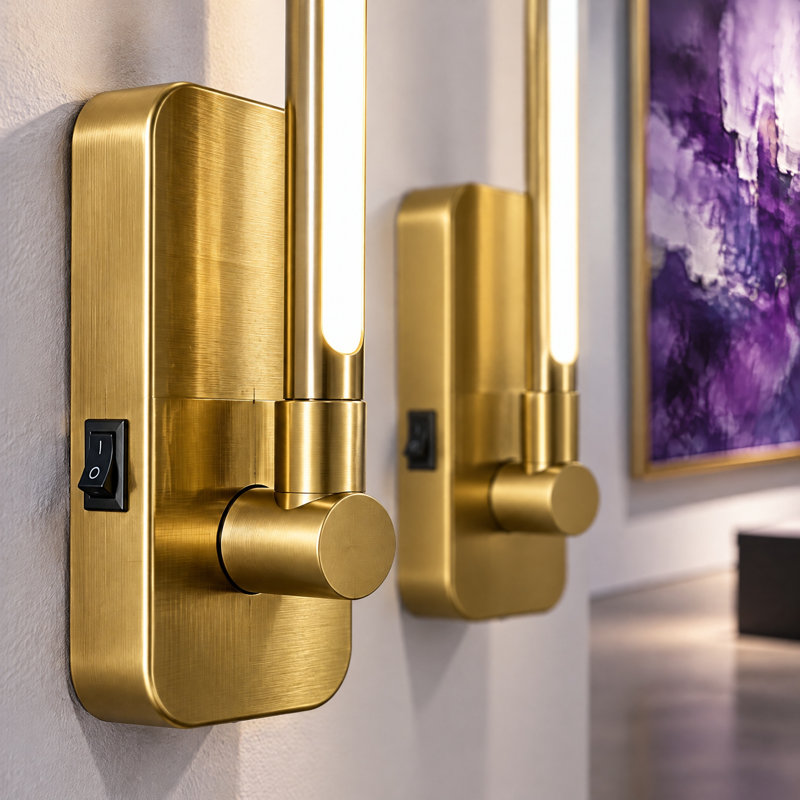 Modern Rechargeable Integrated LED Wall Sconce, 360° Swivel Dimmable Cordless Lamp, Gold
