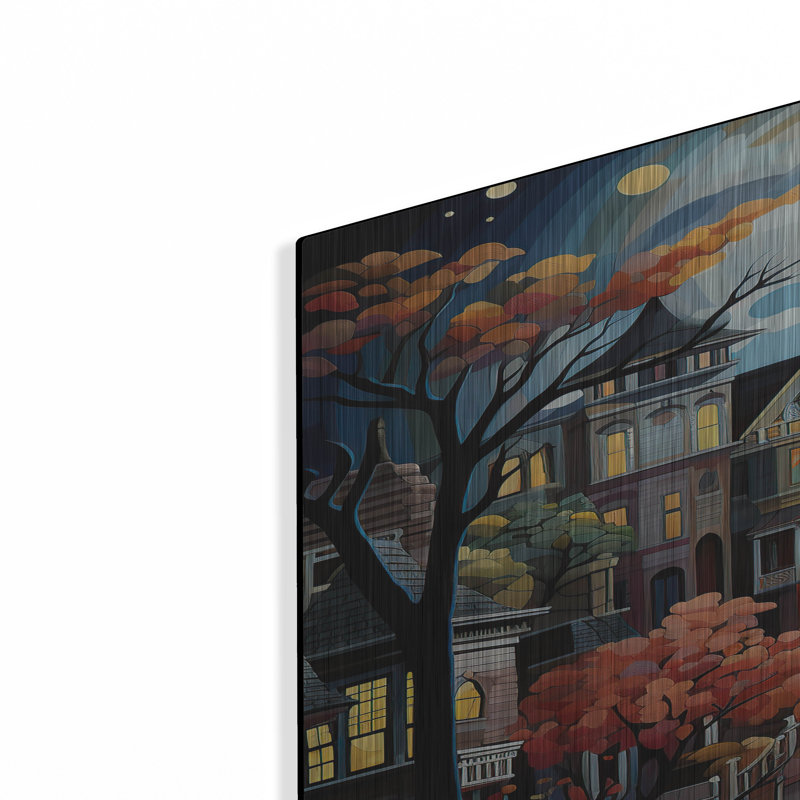 Art mural en métal Winston Porter «Serene Village Under The Moon 4» par Momart, H 36 po x l 24 po