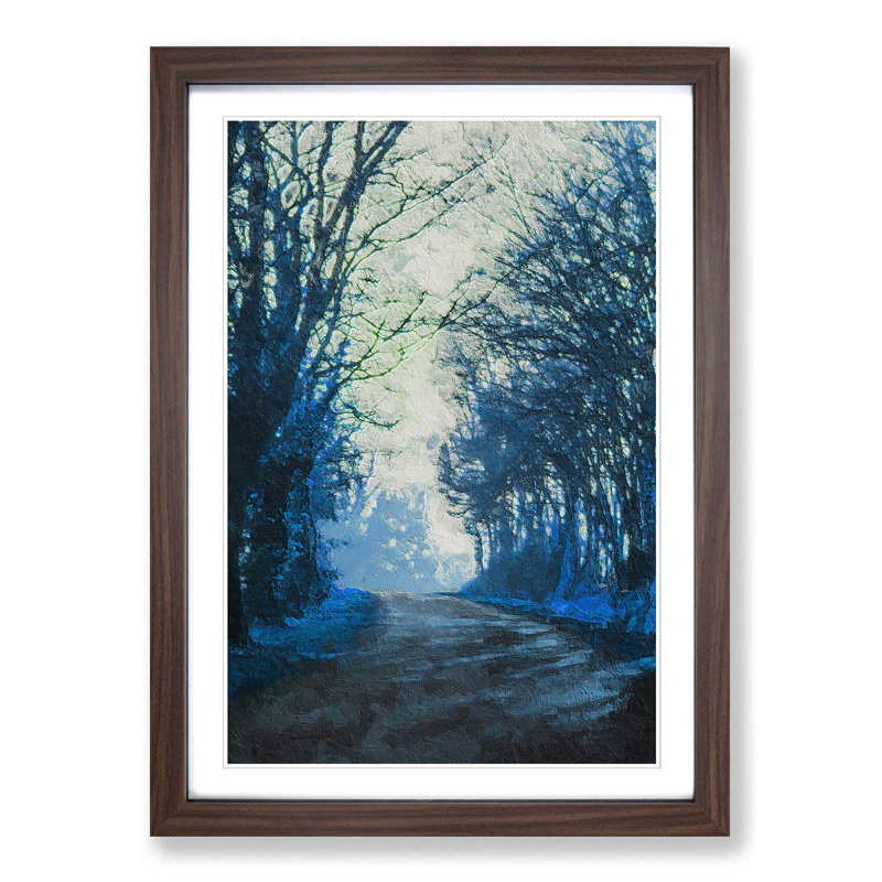 Road Through the Woods in Abstract - Picture Frame Painting Print on MDF, Walnut Framed, 36cm H x 27cm W x 2cm D