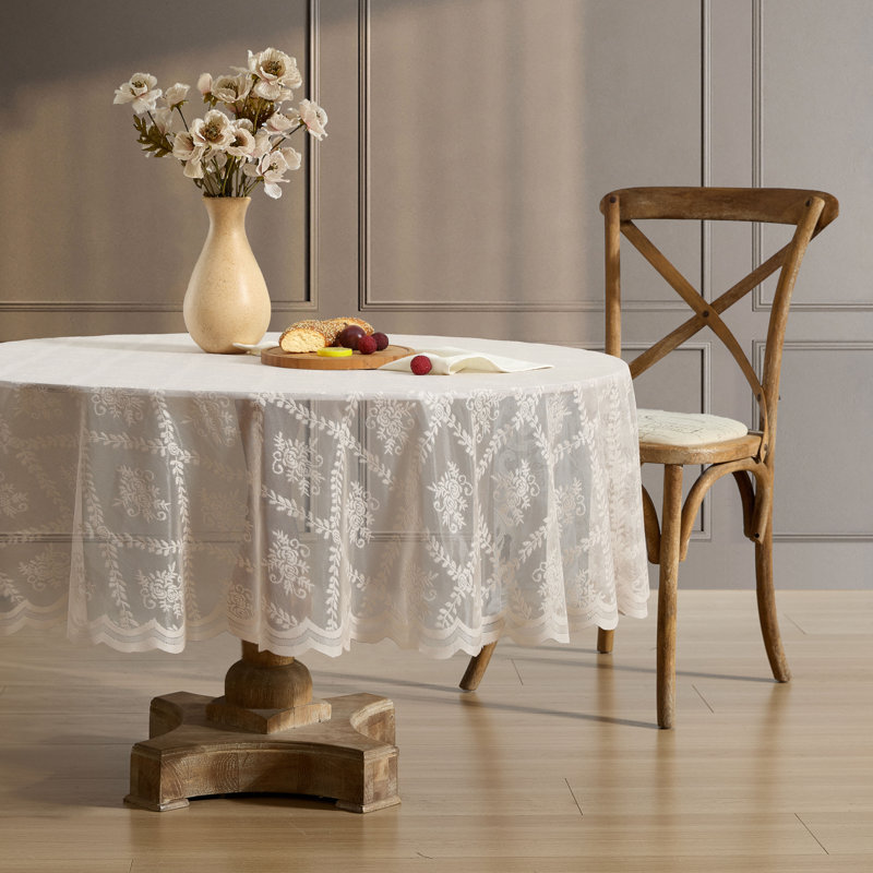 Nappe Hayson Floral Lace, Lin taupe, 70 po rond