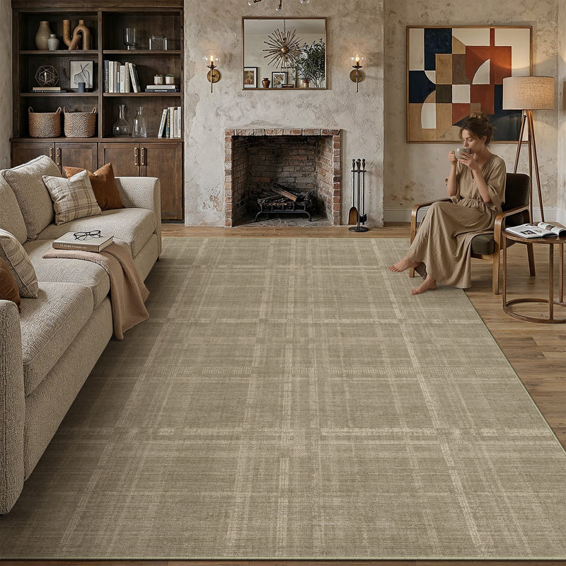 Tapis texturé CozyGrid, Marron clair, Rectangle 6 pi x 9 pi