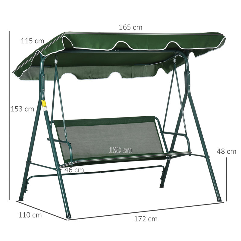 Asterios 3 Person Porch Swing with Canopy, Green/White, Green
