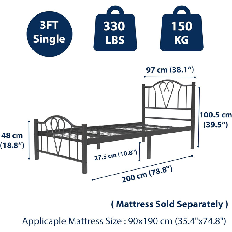 Aliyahna Metal Bed, Single (3'), Black