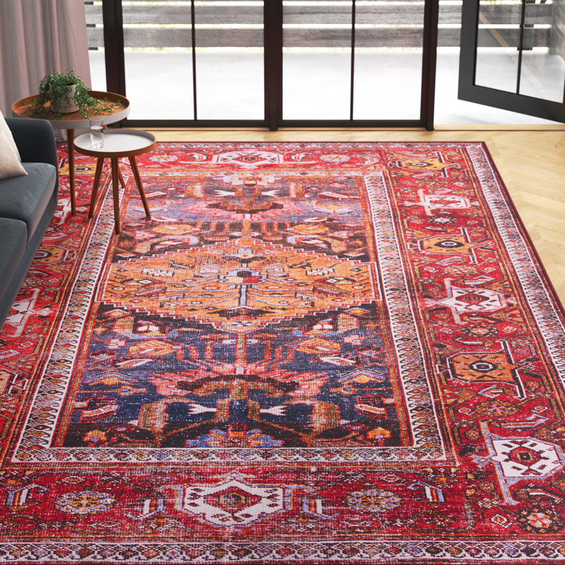 Tapis bleu marine / rouille Gullion Southwestern, Rectangle 2 pi 6 po x 4 pi