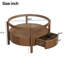 Table basse ronde en bois massif avec plateau de rangement en verre