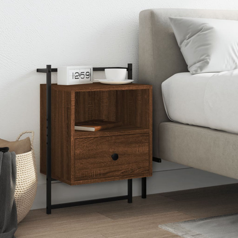 40cm W Manufactured Wood Bedside Table, Brown Oak