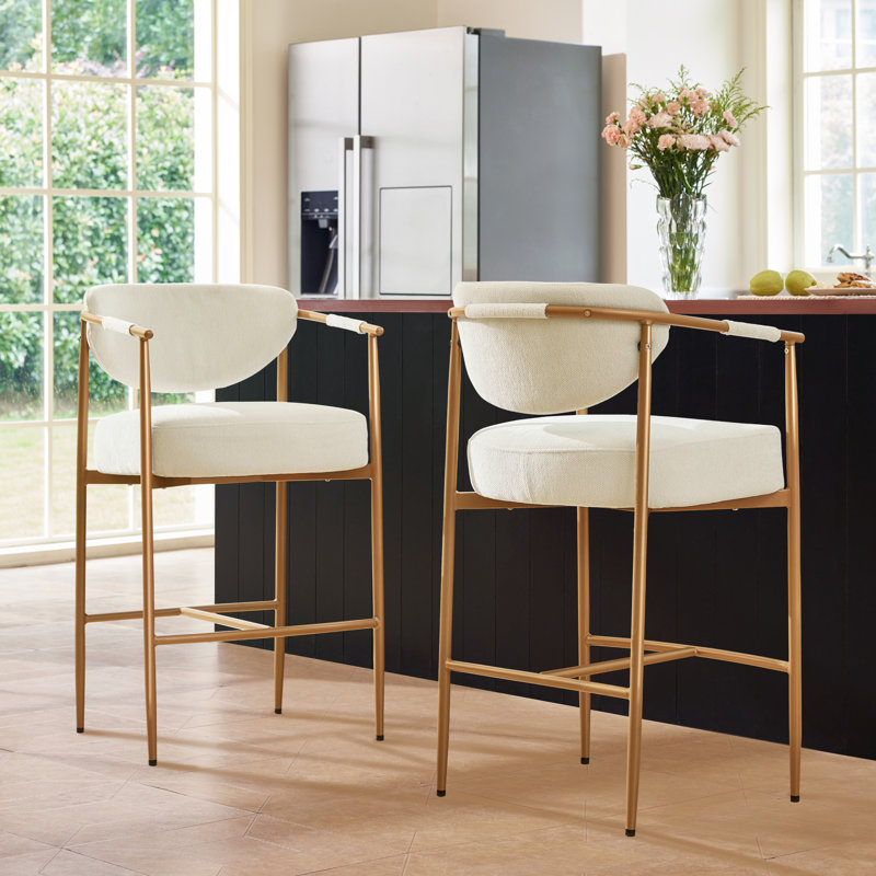Upholstered Counter Stool with Metal Frame, Ivory