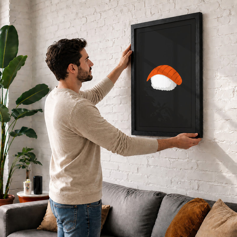 Nigiri Sushi Minimalist - Framed Print, A1 - 84.1 x 59.4 cm, Oak