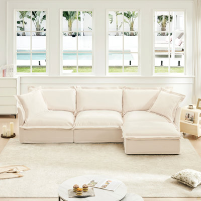 L-Shaped Slipcovered Sectional Sofa Couch