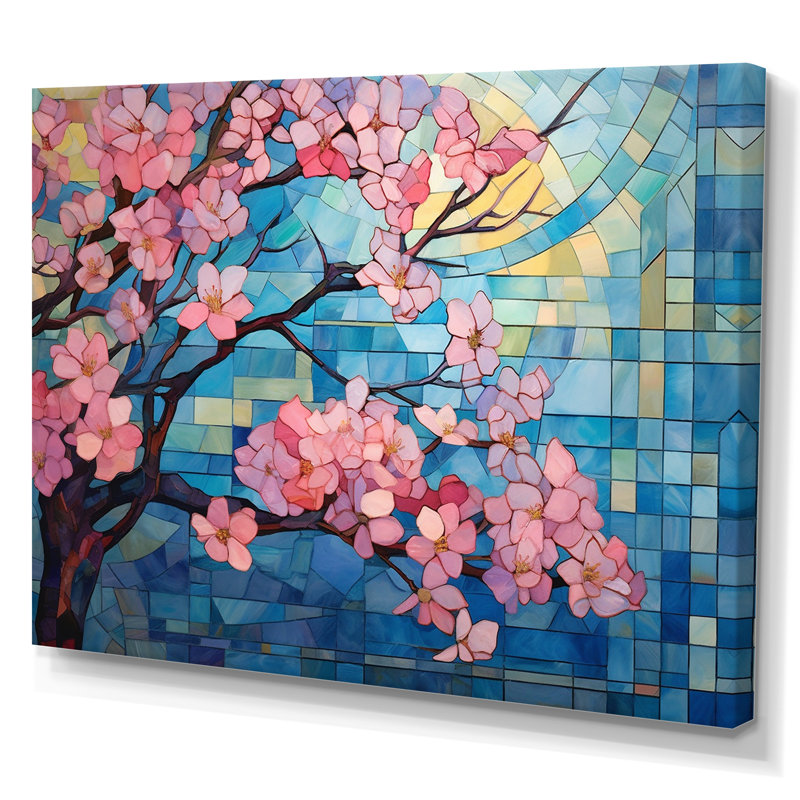 Collage de fleurs roses et bleues sur toile, H 30 po x l 40 po x P 1,5 po, Toile tendue