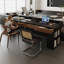 Bureau rectangulaire en bois massif noir avec 4 tiroirs-1800779670